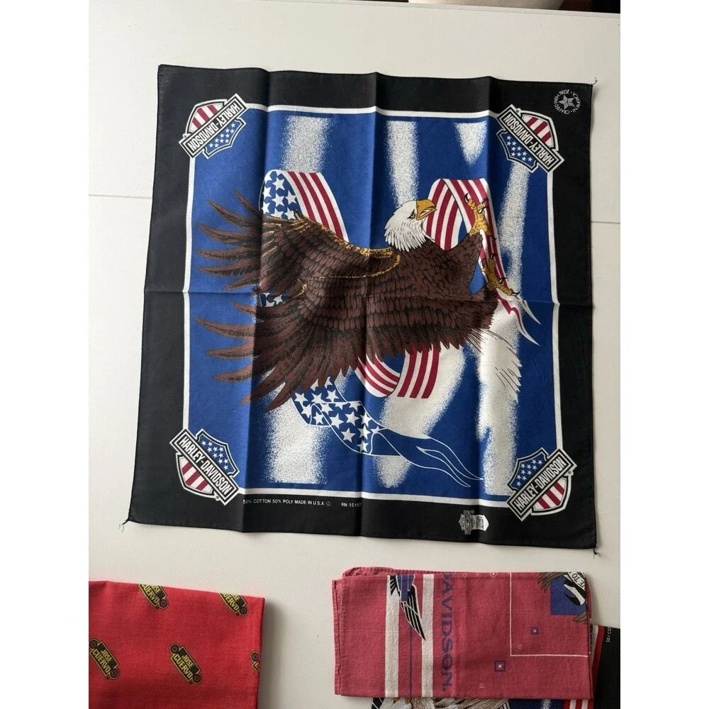 Vtg Harley Davidson Bandana Eagle Headband Handkerchief USA Flag Banner Lot